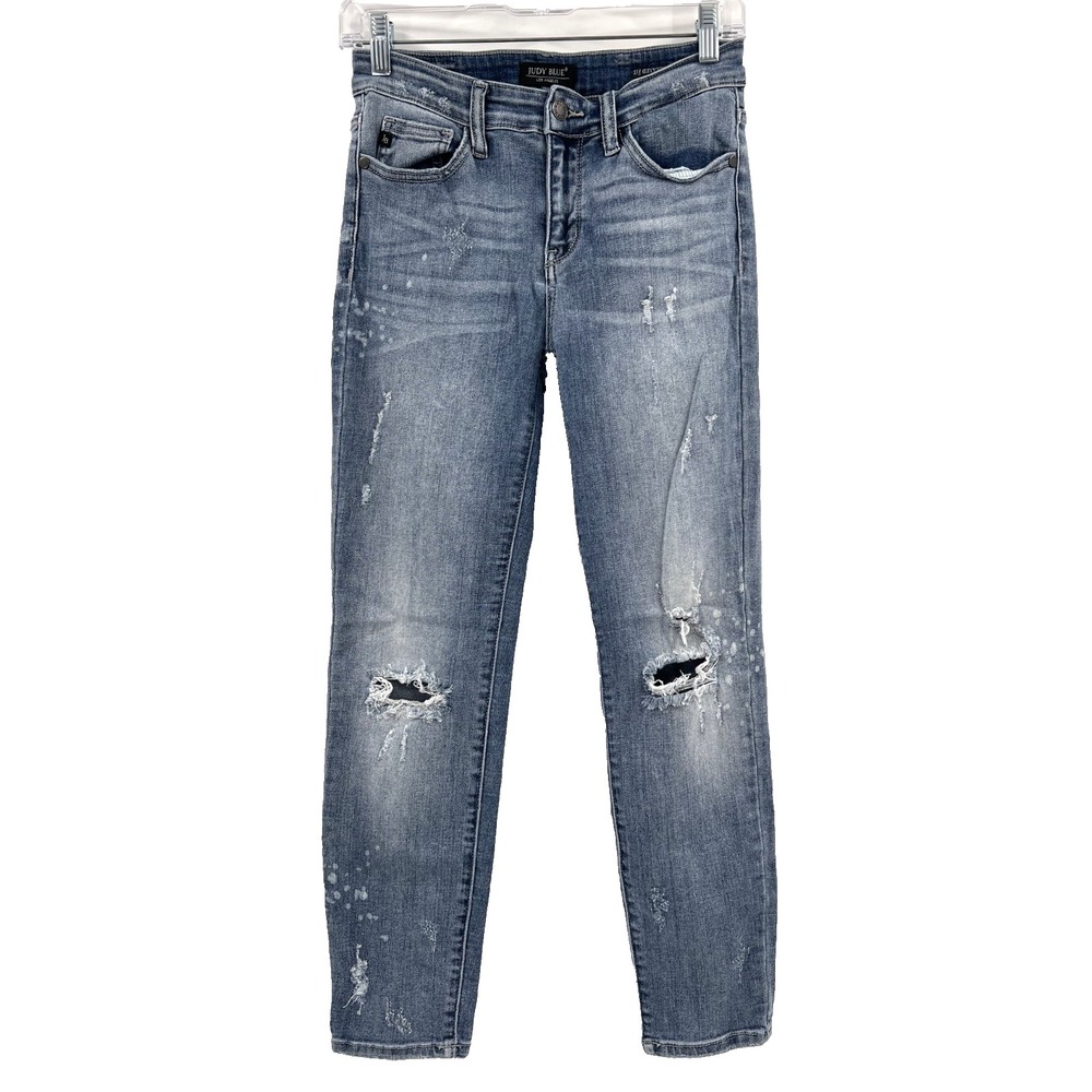 JUDY BLUE Women's Sz 9/29 Medium-Wash Distressed Relaxed Fit Denim Jeans Stretch